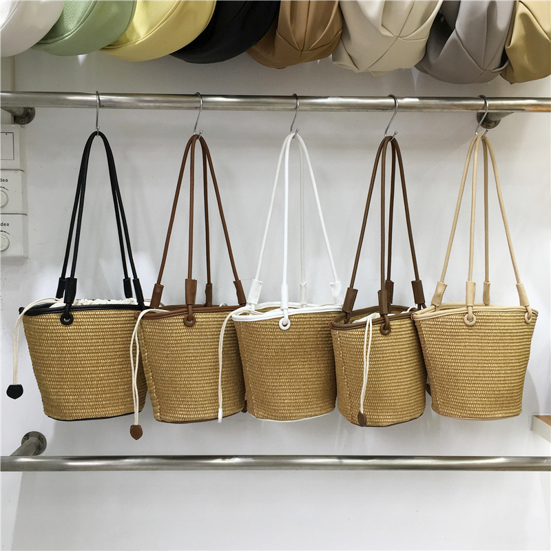 Straw Woven Vegetable Basket Tote Bag - Summer Beach Vacation Underarm Bucket Bag for Trendy Style