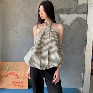 Striped Neck Tie Cloud Camisole - Summer Design, Trendy Niche Style, Perfect for Y2K and 90s Inspired Fashion