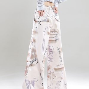 Summer 2025 Women's High Street Graffiti Wide Leg Loose Casual Trousers - American Style Straight Pants