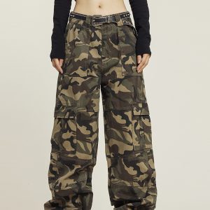 Summer Camouflage Work Pants for Men and Women, Loose Straight Casual Slightly Flared Wide-Leg Style, Outdoor Adventure Fashion