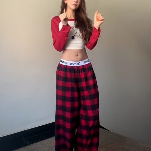 Summer Casual Wide-Leg Pants for Women - Patterned Straight-Leg Loose Fit with Letter Belt and Drape Effect, Perfect for Lazy Days