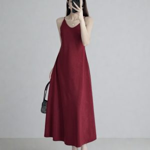 Summer Floral Satin Slip Dress, Women's Mid-Length V-Neck Long Dress in Imitation Acetate – Elegant 90s Style