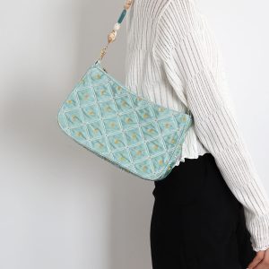 Summer Fresh Retro Green Beaded Crossbody Bag for Women - Artistic Texture Underarm Bag, Original Niche Design
