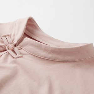 Summer Pink Cropped T-Shirt for Women, Chinese-Style Buttoned Short Sleeve, Slim-Fit Waist-Defining Top, American Fashion