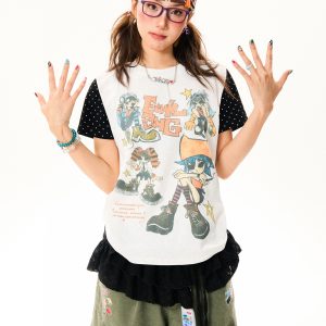 Summer Slim Fit Graffiti T-Shirt for Women - American Rebel Girl Design, Short Sleeve, Casual Street Style Top