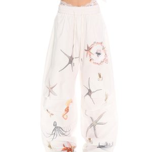 Summer Starfish Shell Print Casual Straight Pants for Work - American Design, Trendy and Comfortable, Perfect for Everyday Wear