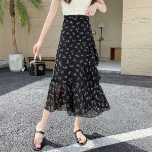 Summer Tie-Up Ruffled One-Piece Beach Skirt for Women, Irregular Fishtail Floral Skirt, TikTok Fairy Style