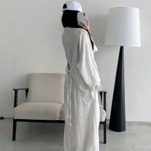 Sun Grapefruit Two-Piece Set - Ramie Tencel Loose Split Shirt & Wide-Leg Drawstring Pants - Relaxed Summer Outfit