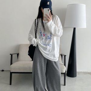 Sun Protection Cartoon Long Sleeve T-Shirt in Thin All-Cotton with Slimming Fit and Round Neck – Perfect for Casual Summer Style