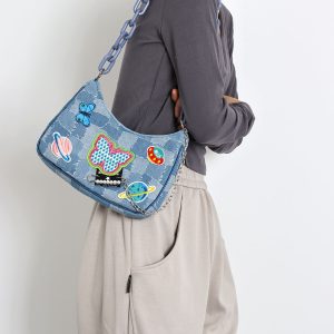 Sweet Cool Cowboy Underarm Bag Women's Y2K Embroidered Chain Crossbody Bag - Trendy Millennium Hot Girl Style