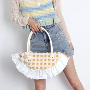 Sweet Cute Woolen Fan-Shaped Tote Underarm Handbag for Autumn Winter - Trendy High-End Fashion Accessory