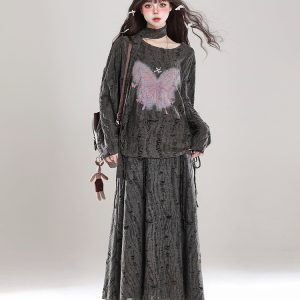 Sweet Girl Butterfly Embroidery Long Sleeve T-Shirt Sun Protection Cover-Up for Women - Spring Summer Loose Top for Lazy Style