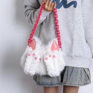 Sweet White Face-Covering Cat Bag - Cute Plush Shoulder Crossbody Bag for Y2K and Korean Style Lovers