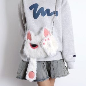 Sweet White Face-Covering Cat Bag - Cute Plush Shoulder Crossbody Bag for Y2K and Korean Style Lovers