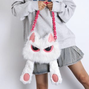 Sweet White Face-Covering Cat Bag - Cute Plush Shoulder Crossbody Bag for Y2K and Korean Style Lovers