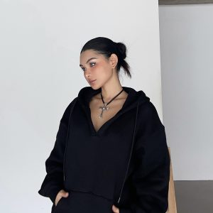 Thick Fleece V-Neck Hoodie for Cold Weather - Super Warm Loose Fit - Cozy Lazy Style - Available in 3 Colors