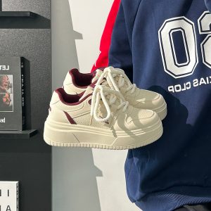 Thick-Soled White Bread Loaf Shoes for Women - Breathable, Versatile Spring/Summer Style, Height-Increasing Platform Sneakers