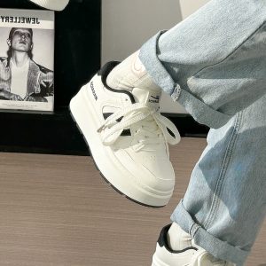 Thick-Soled White Sneakers for Women, 2025 Summer Minimalist Design, Trendy Big-Toe Breathable Shoes