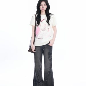 Trendy American Retro Short-Sleeve Cropped T-Shirt for Women – Stylish Petites, Y2K Fashion Essential