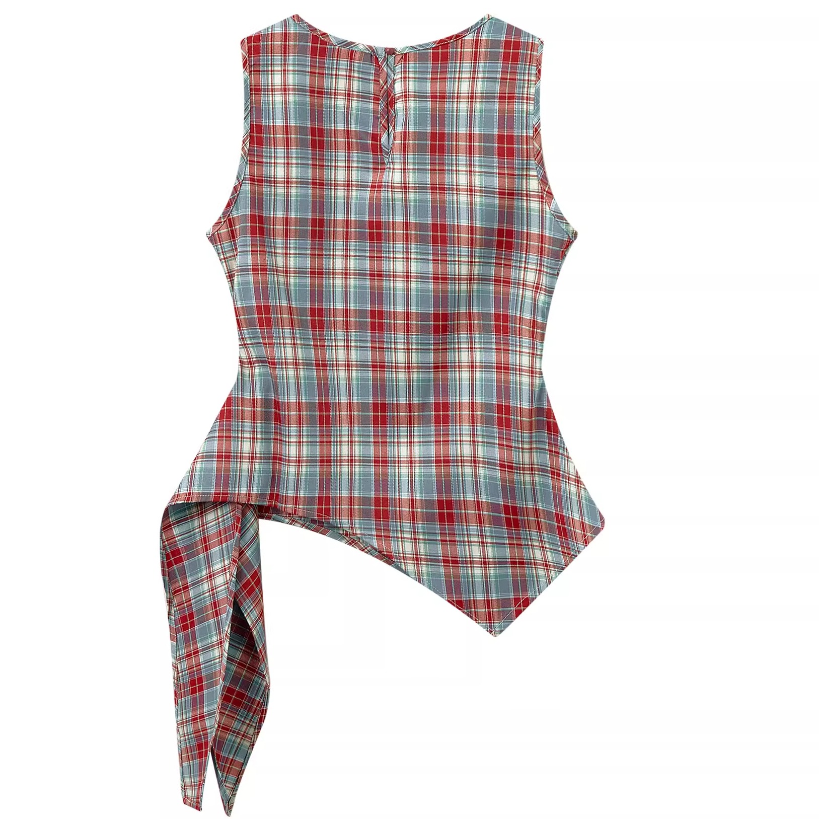 Unique Red Plaid Vest for Women - Sleeveless Summer Top with Ribbon Design, Stylish and Chic Fashion Essential