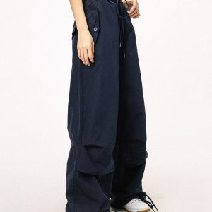 Unisex American Retro Parachute Pants, Street Style Straight Leg Drawstring Loose Fit Casual Trousers, 90s Inspired Fashion