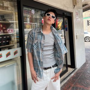Unisex Brushed Plaid Short Sleeve Shirt - American Style Summer Casual Shirt for Couples, Loose Fit College Trend