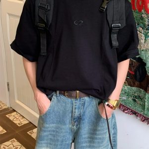 Unisex Deconstructed Solid Color Round Neck Short Sleeve T-Shirt - Summer Versatile Casual Top - Trendy 90s Inspired Fashion