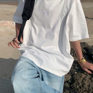 Unisex Deconstructed Solid Color Round Neck Short Sleeve T-Shirt - Summer Versatile Casual Top - Trendy 90s Inspired Fashion