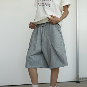 Unisex Loose-Fitting Deconstructed Pleated Shorts with Large Pockets - 2025 Fashion Trend, Five-Point Length