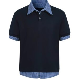 Unisex Plaid Polo Spliced Two-Piece Short Sleeve T-Shirt - Casual Summer Style, American Fashion, Loose Fit