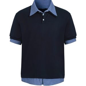 Unisex Spliced Plaid Polo Short Sleeve Shirt - American Style Loose T-Shirt Top for Summer, High-End Fashion