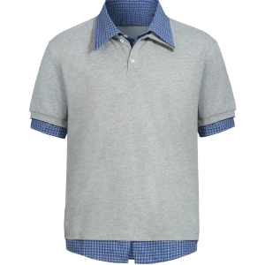 Unisex Spliced Plaid Polo Short Sleeve Shirt - American Style Loose T-Shirt Top for Summer, High-End Fashion