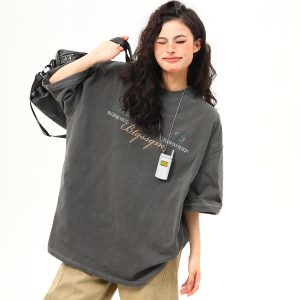 Unisex Vintage American Retro Washed Heavyweight Short-Sleeve T-Shirt, Loose Casual 90s Style Half-Sleeve Tee