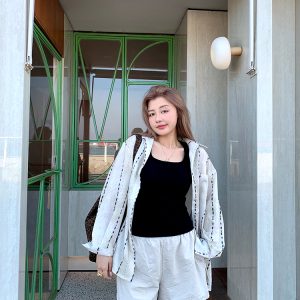Versatile Lapel Long Sleeve Striped Shirt for Women - 2025 Summer Fashion, Loose Slimming Style, Perfect for Y2K and Casual Wear