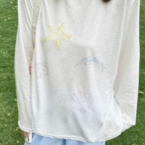 Versatile Long-Sleeve Dolphin Cartoon Print Sun Protection Cover-Up - Slightly Sheer Snowflake Cotton, Casual Korean Style for Women