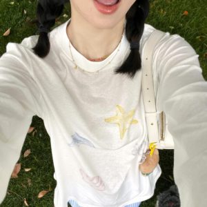 Versatile Long-Sleeve Dolphin Cartoon Print Sun Protection Cover-Up - Slightly Sheer Snowflake Cotton, Casual Korean Style for Women
