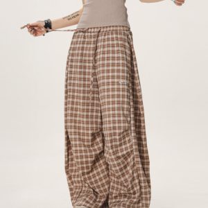Versatile Plaid Pleated Wide-Leg Pants for Men and Women - Casual Straight Loose Draped Style, Perfect for 90s and Y2K Fashion