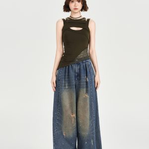 Vintage American Lace Hollow Two-Piece Vest for Women - Slim Fit Summer Top, Versatile Style for Girly Looks