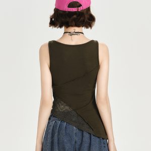 Vintage American Lace Hollow Two-Piece Vest for Women - Slim Fit Summer Top, Versatile Style for Girly Looks