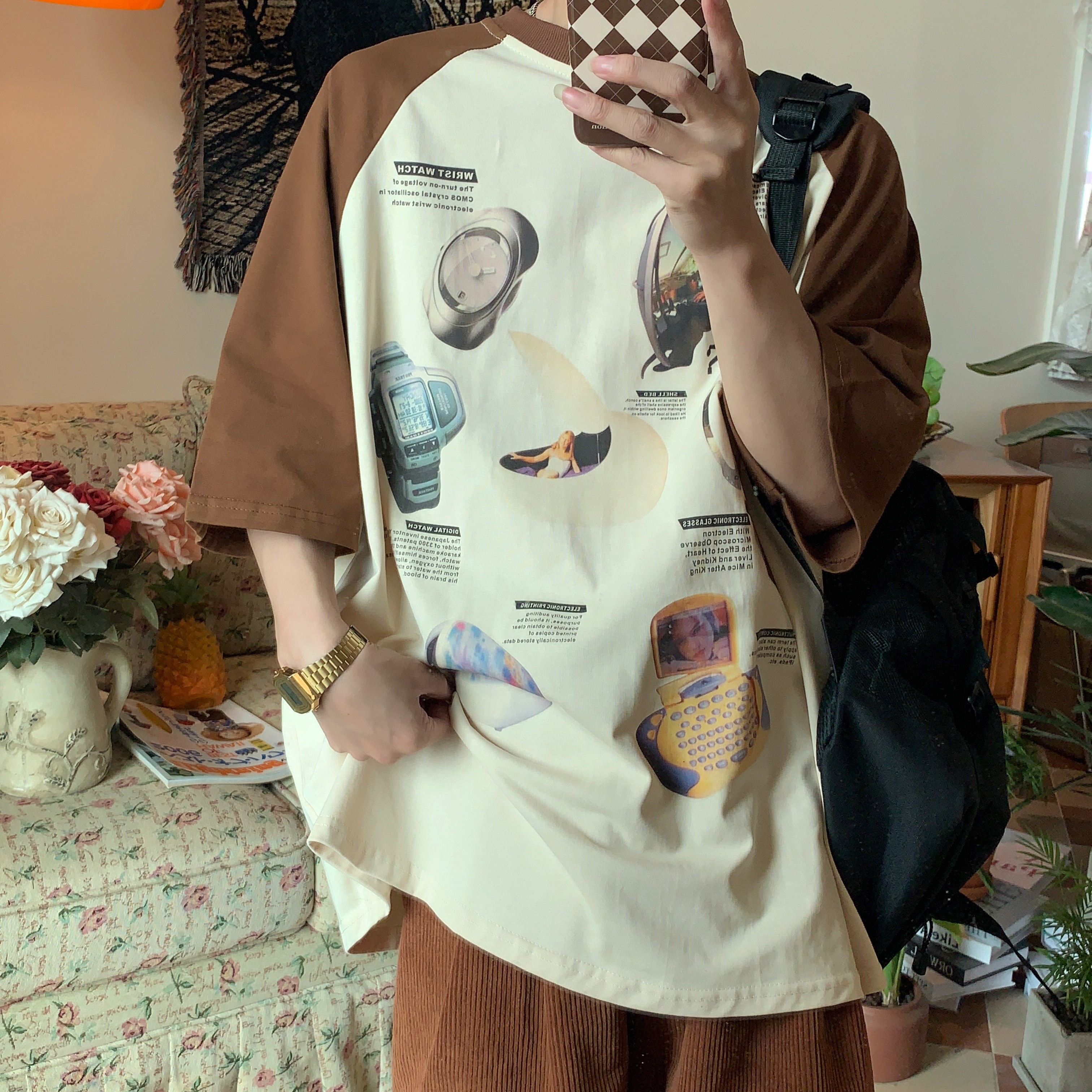 Vintage American Raglan Short Sleeve T-Shirt for Couples - 2024 Summer High Street Trendy Lazy Style