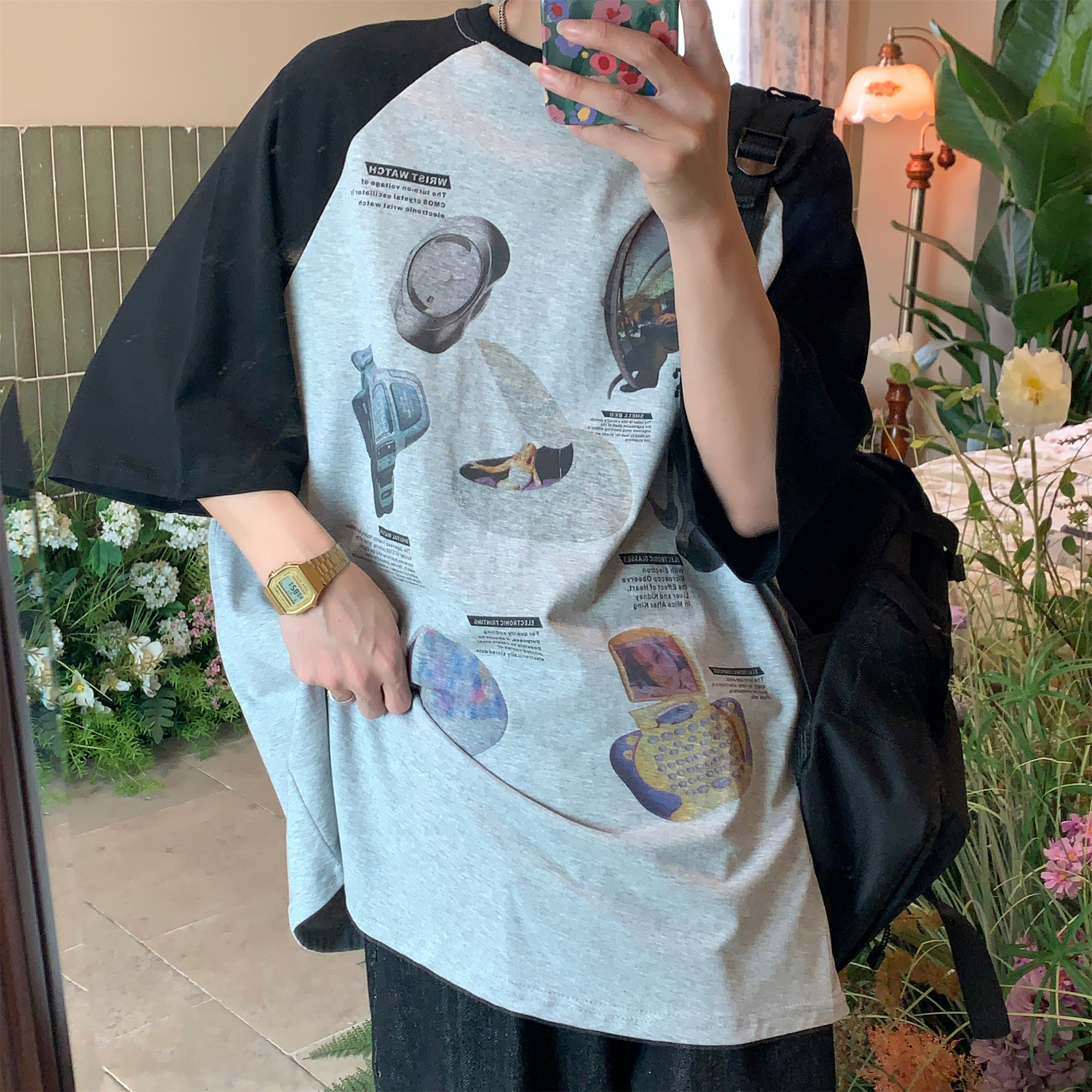 Vintage American Raglan Short Sleeve T-Shirt for Couples - 2024 Summer High Street Trendy Lazy Style