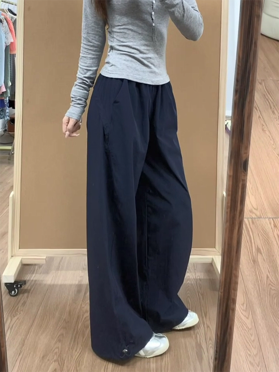 Vintage American-Style Wide-Leg Work Pants for Women, Loose Fit Summer Straight-Leg Casual Sports Trousers