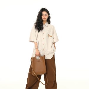 Vintage American Work Short Sleeve Shirt for Men and Women - Versatile Loose Fit Summer Casual Shirt