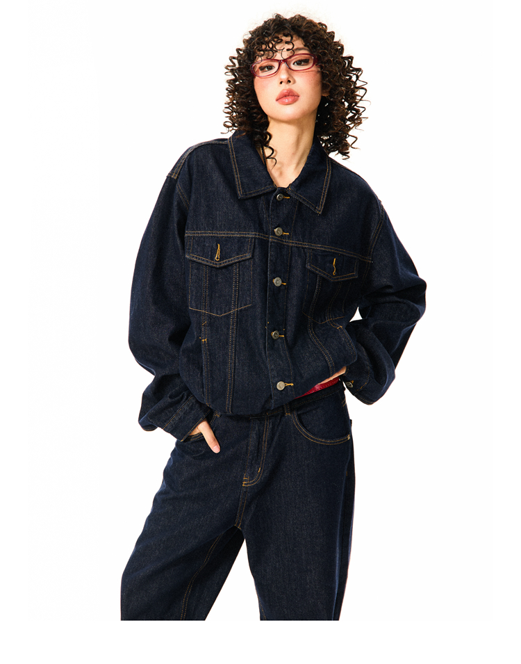 Vintage American Workwear Denim Jacket for Women - Versatile Blue Jean Jacket for Effortless 90s Y2K Style