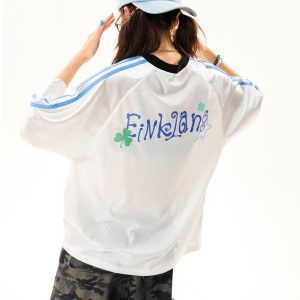 Vintage Cartoon Girl Jersey Short Sleeve T-Shirt for Women - Loose Fit V-Neck Top, Summer Casual Style
