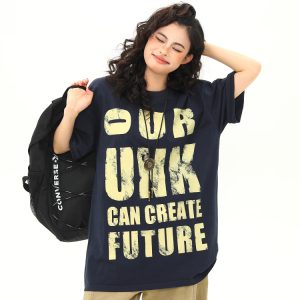 Vintage Distressed Letter Print Short Sleeve T-Shirt for Women, Trendy Loose Fit American Style, Versatile Casual Couple Top