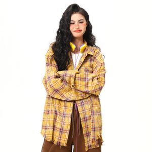 Vintage Floral Long Sleeve Shirt for Women - 2025 Autumn American Style - High-Quality Yellow Top, Perfect for Y2K and 90s Fashion