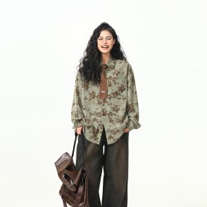 Vintage Floral Short Sleeve Shirt for Women - Retro American Style, Loose Fit, Trendy Summer Top, 90s Inspired Fashion