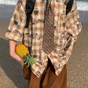 Vintage Graffiti Checkered Short Sleeve Shirt for Men and Women - Summer 90s Half Sleeve Top