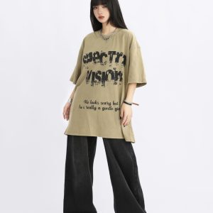 Vintage High Street Loose Short-Sleeve T-Shirt with Wild Skeleton Shadow Print, Niche Design for Trendy Fashion Lovers